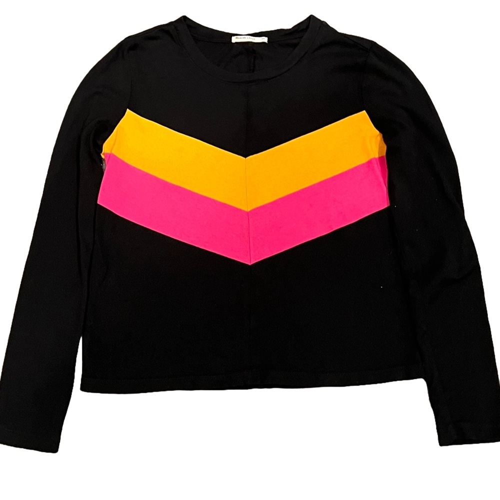 Marine Layer Chevron Black and Pink Long Sleeve Top
